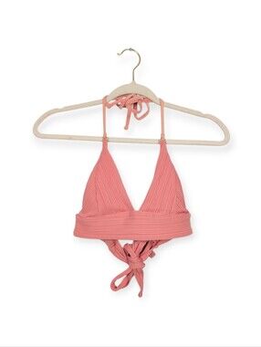 Robin Piccone Bikini Top L Pink Lemonade Lily V-Neck Halter Swim Top
